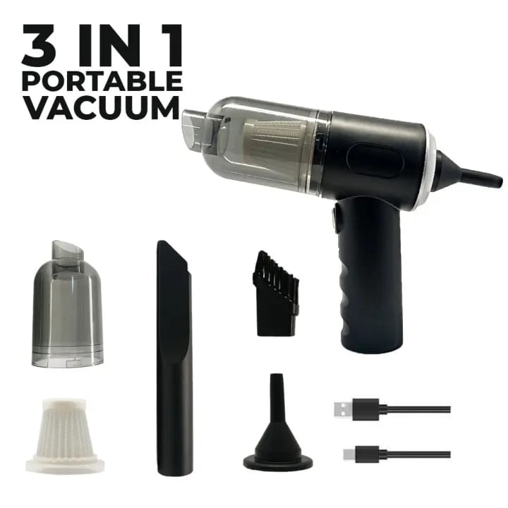 3-in-1 Portable Vacuum Cleaner, Duster & Air Blower | Wireless Handheld Cleaning for Car & Home