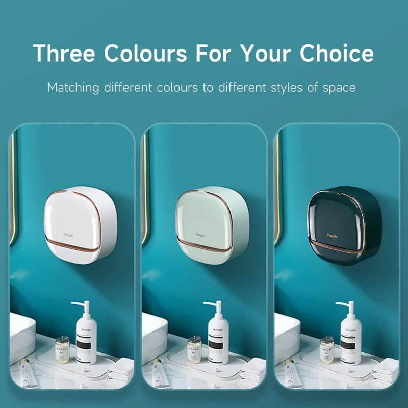 Light Green | Self-Adhesive Wall-Mounted Luxury Soap Holder with Lid and Drainage Tray