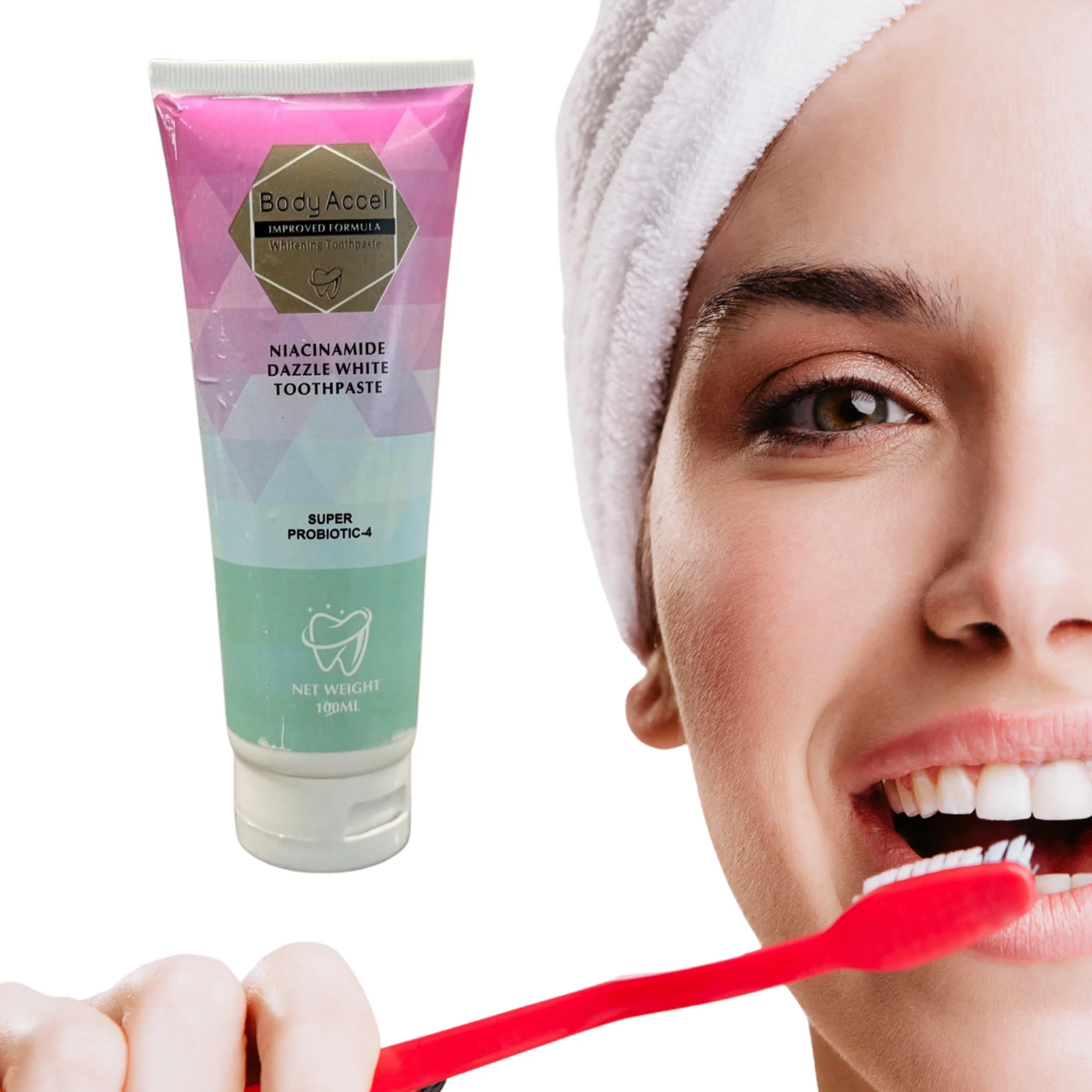 Body Accel Whitening Toothpaste | Advanced Niacinamide Probiotic Formula | 100ml