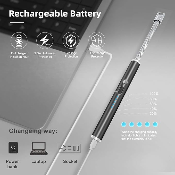 USB Rechargeable Flameless Arc Lighter | Flexible & Windproof Electric Wand Lighter - Image 2