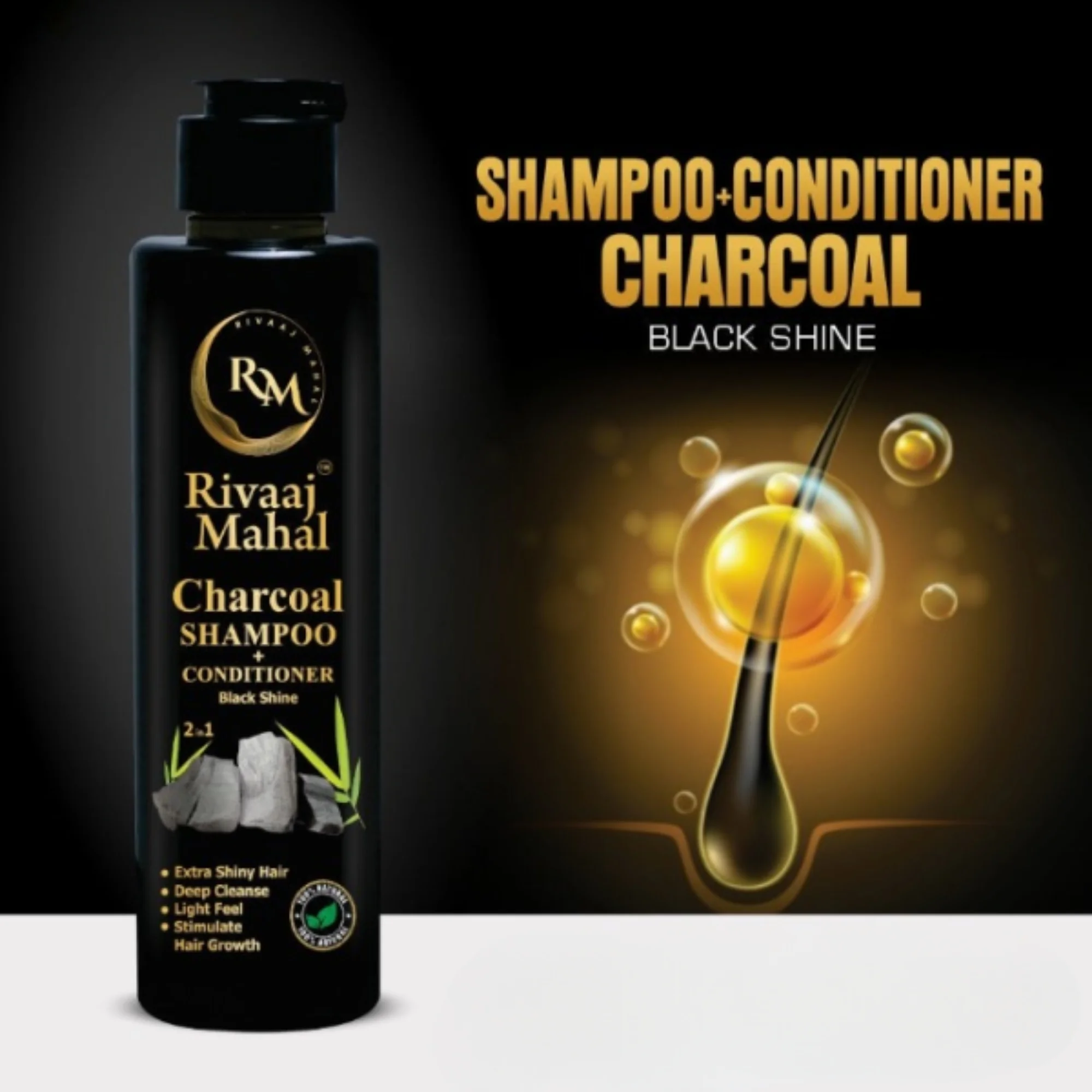 Rivaaj Mahal Charcoal Shampoo + Conditioner 2-in-1 | Black Shine Formula - Image 5