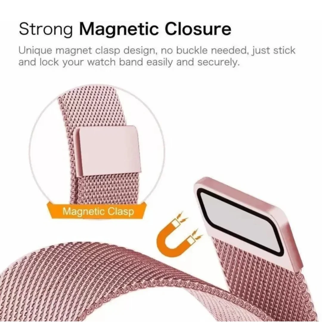 Rose Pink | Apple Watch Milanese Magnetic Loop Strap | Stainless Steel Band | 42mm / 44mm / 45mm - Image 4