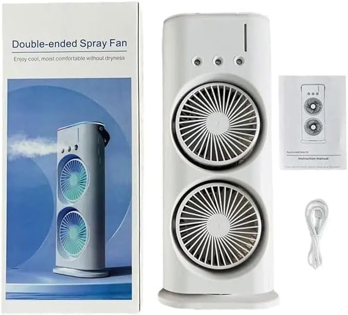 Mini Double Head Mist Fan with LED Light & Humidifier | Portable USB Air Cooler for Home Office Travel - Image 6