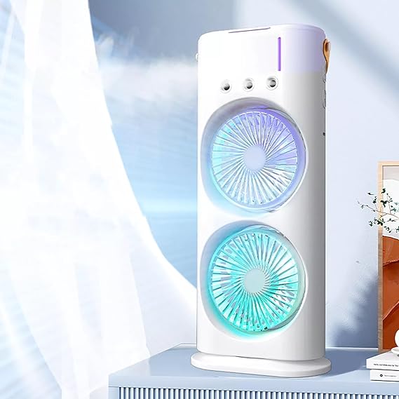 Mini Double Head Mist Fan with LED Light & Humidifier | Portable USB Air Cooler for Home Office Travel - Image 8