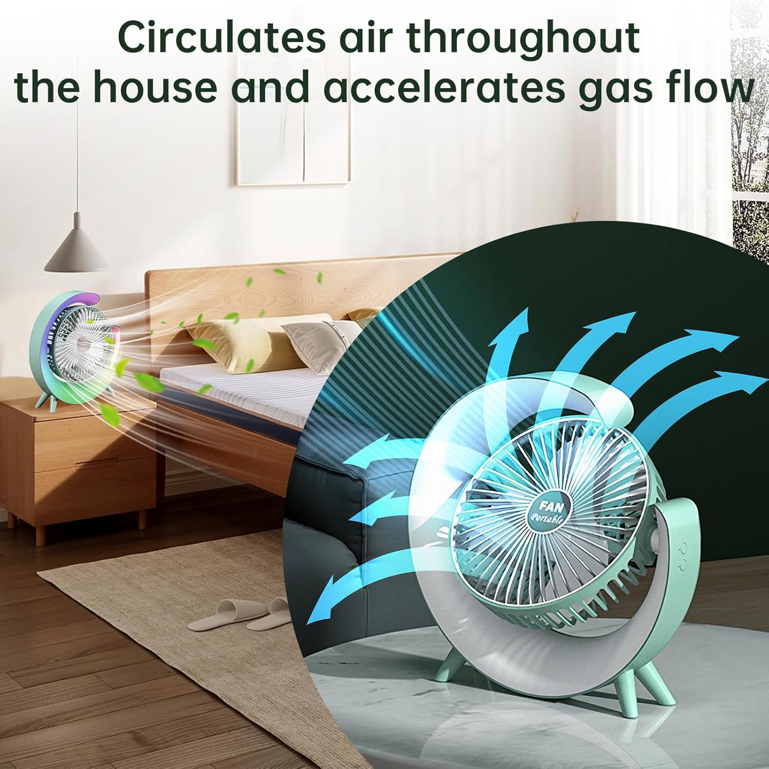 Colorful USB Rechargeable Desktop Fan | Silent Cooling, LED Ambient Light, 3-Speed Rotation - Image 2