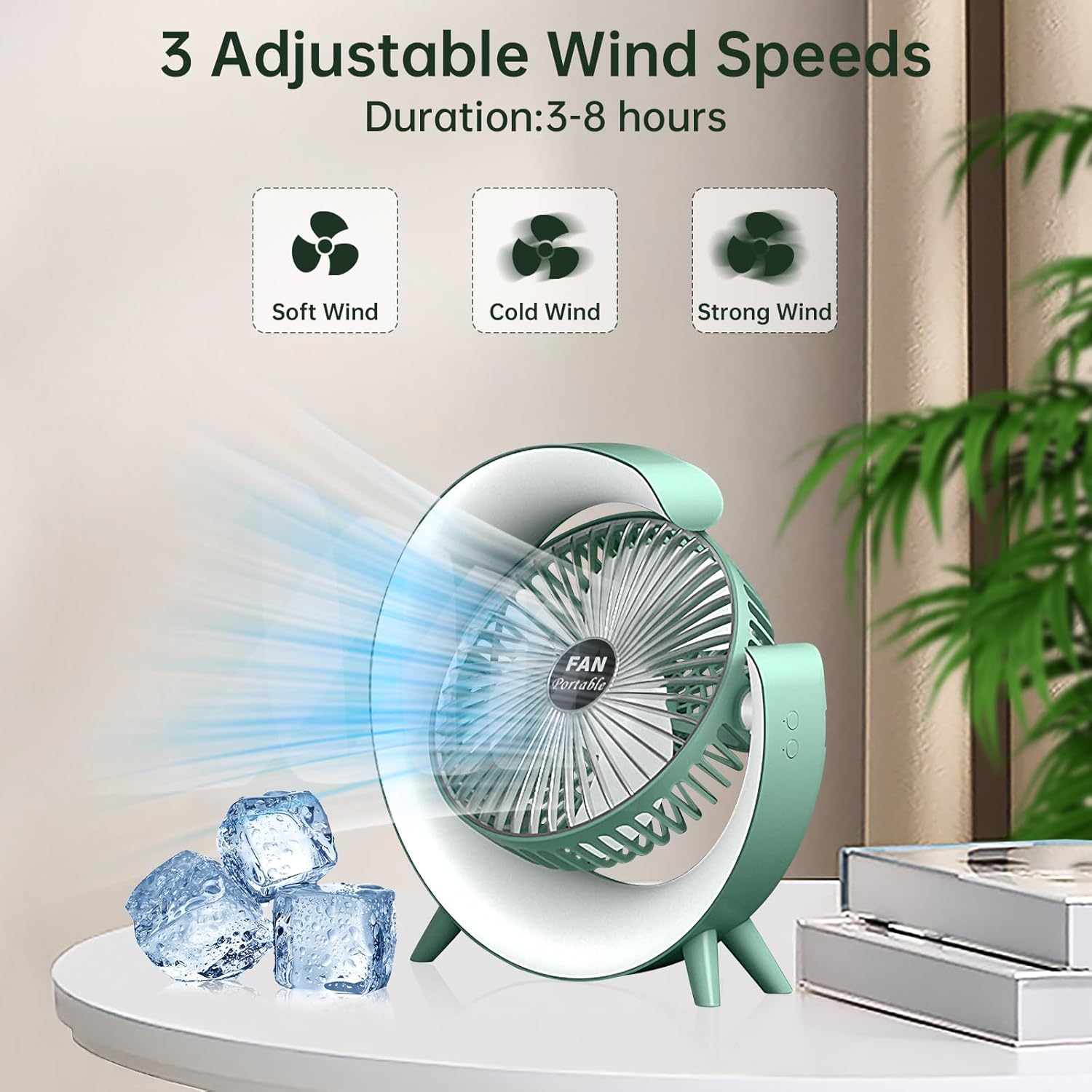 Colorful USB Rechargeable Desktop Fan | Silent Cooling, LED Ambient Light, 3-Speed Rotation - Image 9