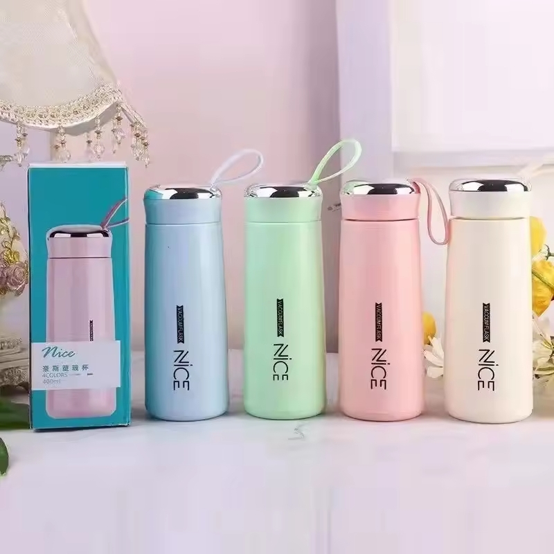 Nice Bottle | 400ml Mini Flask Glass Water Bottle with Vacuum Insulation | Temperature Resistant | Random Colors