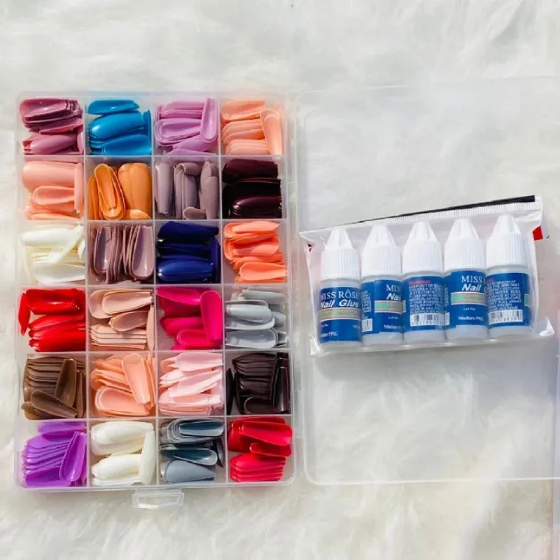 Multicolor Acrylic Artificial Nails Kit | Full Cover Nails with Glue | 24 Shades | 576 Pcs - Image 7
