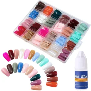 Multicolor Acrylic Artificial Nails Kit | Full Cover Nails with Glue | 24 Shades | 576 Pcs