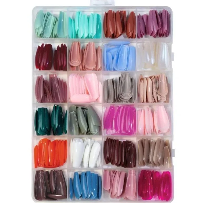 Multicolor Acrylic Artificial Nails Kit | Full Cover Nails with Glue | 24 Shades | 576 Pcs - Image 4