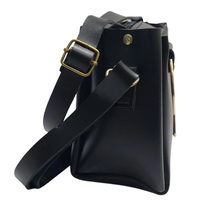 Black Elegant Cat Handle Handbag for Girls & Ladies | Stylish Shoulder & Crossbody Bag with Gold Accents | Adjustable Strap - Image 2