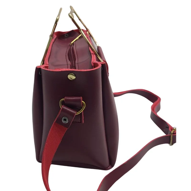 Maroon Elegant Cat Handle Handbag for Girls & Ladies | Stylish Shoulder & Crossbody Bag with Gold Accents | Adjustable Strap - Image 3
