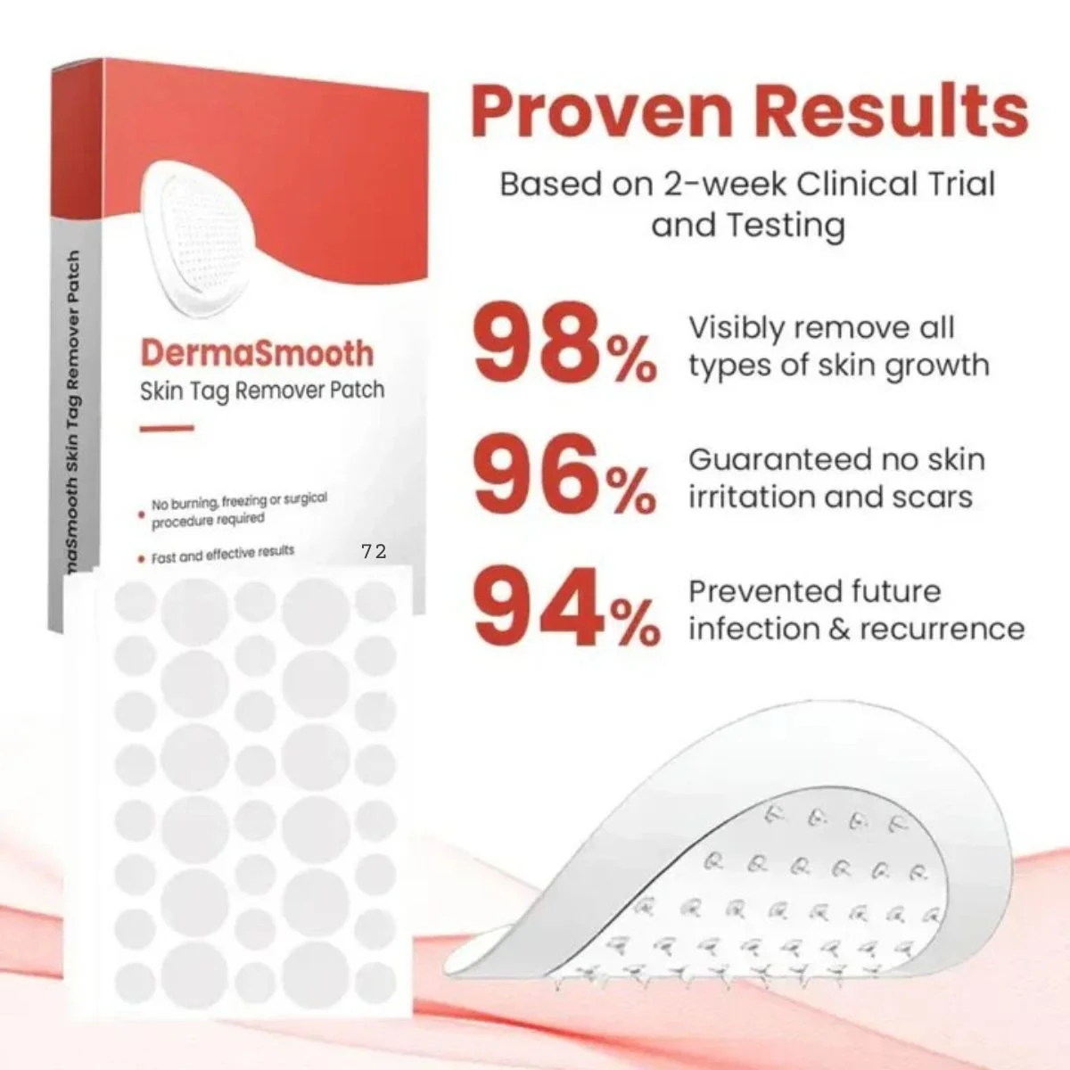 DermaSmooth Skin Tag Remover Patch | Fast, Safe & Painless Skin Tag & Mole Removal | Nano-Microneedle Technology | 72 Patches - Image 2