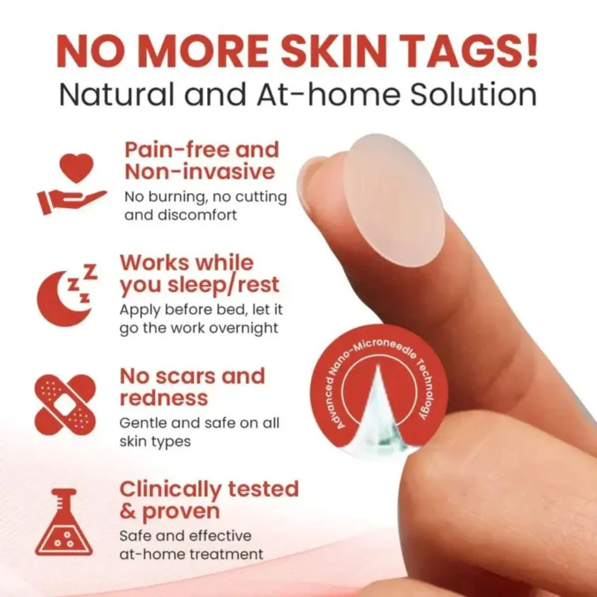 DermaSmooth Skin Tag Remover Patch | Fast, Safe & Painless Skin Tag & Mole Removal | Nano-Microneedle Technology | 72 Patches - Image 5