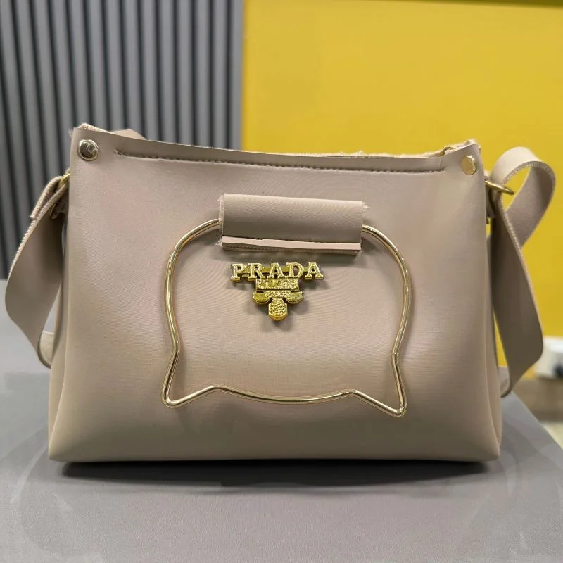 Beige Elegant Cat Handle Handbag for Girls & Ladies | Stylish Shoulder & Crossbody Bag with Gold Accents | Adjustable Strap - Image 4