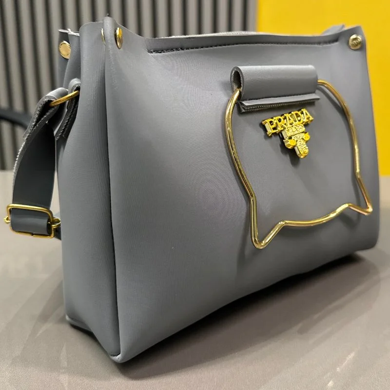 Gray Elegant Cat Handle Handbag for Girls & Ladies | Stylish Shoulder & Crossbody Bag with Gold Accents | Adjustable Strap - Image 3