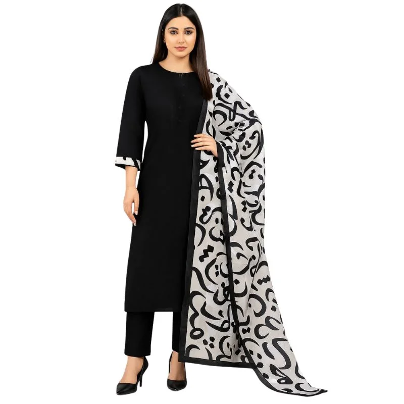 Katan Silk 3-Piece Suit for Women | Unstitched Plain Shirt & Trouser with Heavy Winter Silk Shawl - Image 5