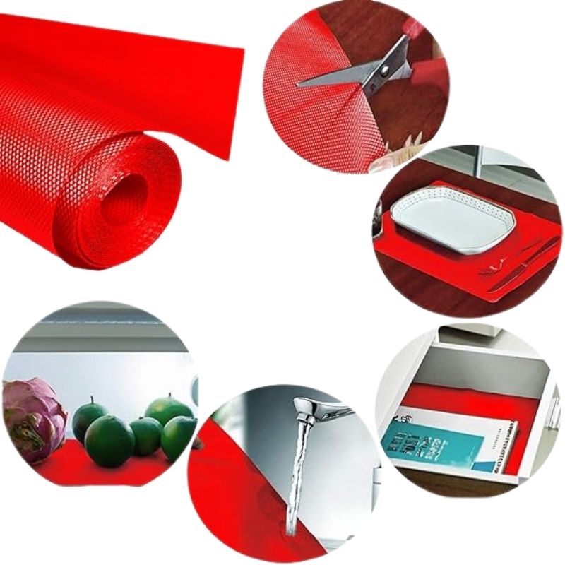 Anti-Slip Fridge & Shelf Mat | Waterproof Washable Liner for Kitchen Drawers Cabinets | Red - Image 3