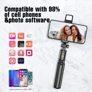 R1s Bluetooth Selfie Stick Tripod with Remote | 360° Foldable Phone & Action Camera Stand with LED Light
