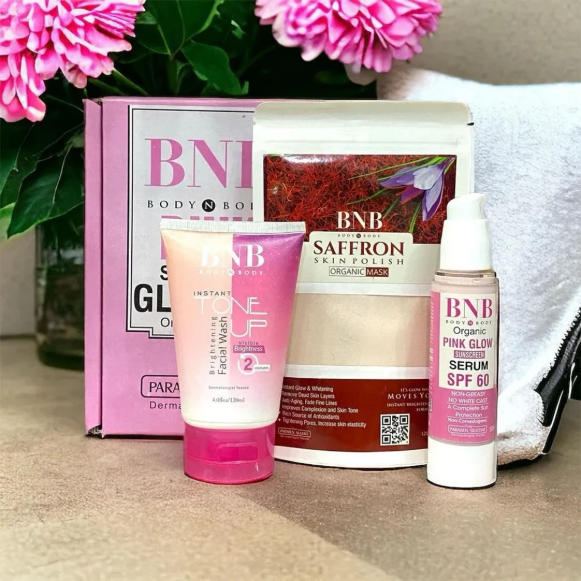 BNB Pink Face Glow Kit | 3-in-1 Skincare Wash Mask SPF Protection Set - Image 6