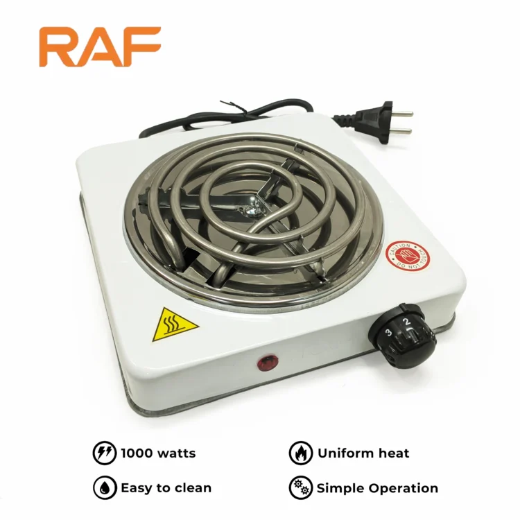 White RAF R.8010B Electric Stove Hot Plate and Cooker with 1000W Power, Thermostat, and Uniform Heating - Image 3