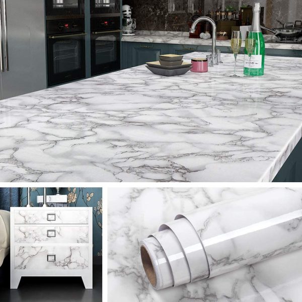 White & Dark Grey | Marble Sheet Sticker 60x200cm | Waterproof Self-Adhesive PVC Wallpaper for Furniture Walls - Image 3