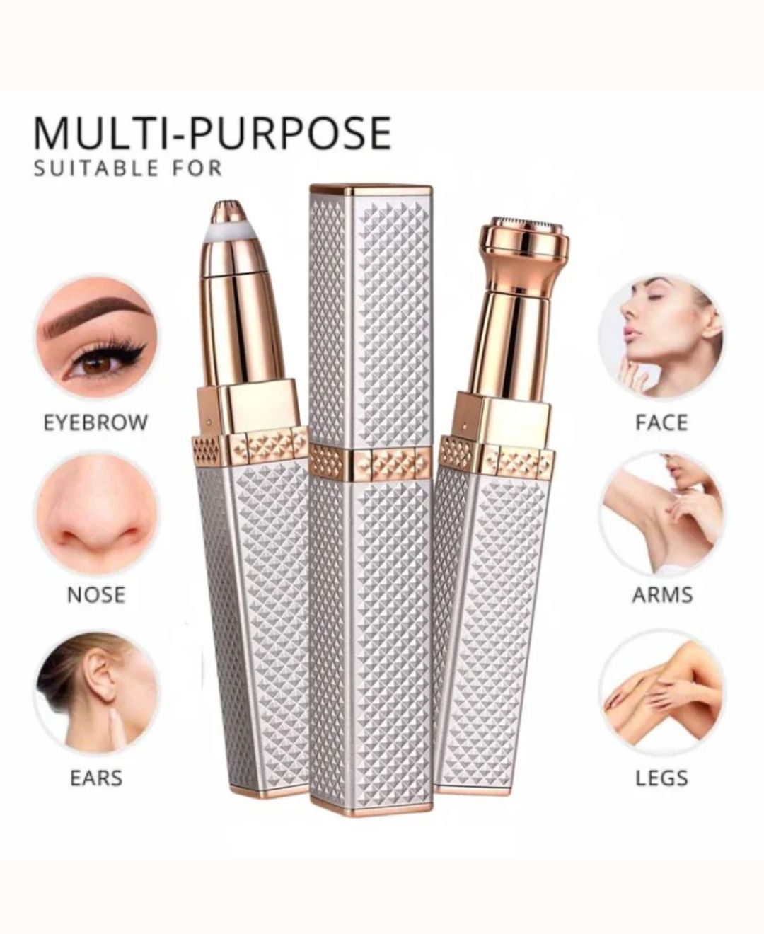 2-in-1 Flawless Facial Hair Remover & Eyebrow Trimmer | USB Rechargeable, Painless & Portable | Silver Color - Image 8